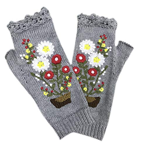 gszfsm001 Vintage Knitted Gloves con bordado floral fingerless Warm Hand Warmer Mitten