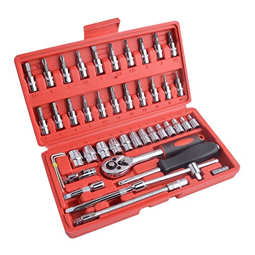 Gunpla Herramienta Juego de 46 piezas Vasos y Puntas de Destornilladores para Llaves de Carraca, 1/4" Pulgada Gunpla Herramienta Juego de 46 piezas Vasos y Puntas de Destornilladores para Llaves de Carraca, 1/4" Pulgada