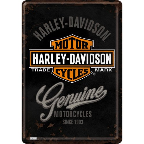 HARLEY-DAVIDSON Nostalgic Art - Postal metálica, 10 x 14 cm, diseño con el Logo, Color Negro, Gris, Blanco y Naranja