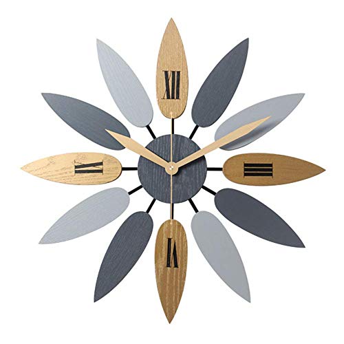 HJTLK Decoración del hogar Relojes de Pared de Pared,52 cm Reloj de Pared de Madera Creativo Reloj de Pared en Forma de Hoja Adecuado para Salas Familiares Áreas públicas