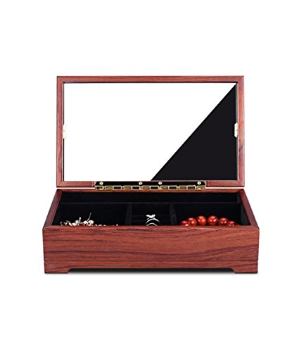 HYT Caja de Joyas de Madera Artesanal con Espejo, Caja de Recuerdo Vintage con Tapa, Large HYT Caja de Joyas de Madera Artesanal con Espejo, Caja de Recuerdo Vintage con Tapa, Large