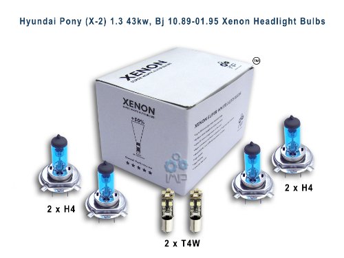 Hyundai Pony (X-2) 1.3 43kw, Bj 10.89-01.95 Xenon Headlight Bulbs H4, H4, T4W
