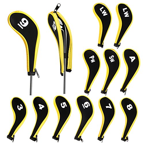 IGNPION Protector de cabeza de palo de golf con cuello largo con cremallera para Titleist, Callaway, Ping, Taylormade, Cobra, Nike (Negro+Amarillo)