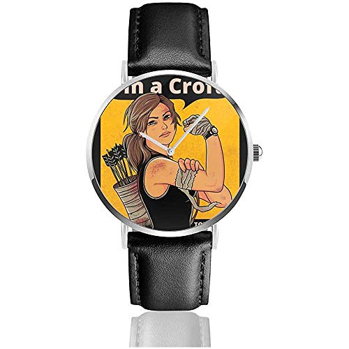 Im A Croft Podemos Hacerlo Tomb Raider Relojes Reloj de Cuero de Cuarzo con Correa de Cuero Negro para Regalo de colección