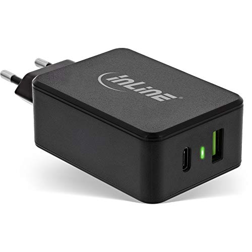 InLine® Power Delivery + Quick Charge 3.0 USB Fuente de alimentación, Cargador, USB-A + USB Tipo C, 33 W, Color Negro