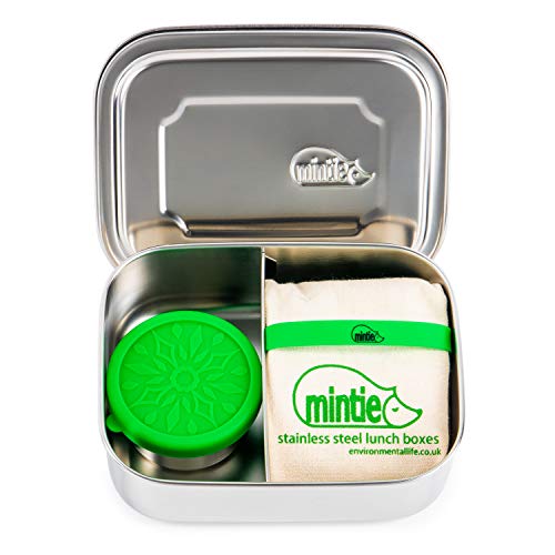 Juego de fiambrera de acero inoxidable Mintie Duo – sin BPA, paquete de metal ecológico, compartimientos de merienda, banda de silicona