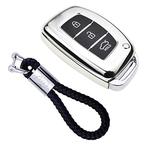 kaser Funda de Silicona para Llave Hyundai – Cover Mando Distancia Carcasa de TPU Cromo Suave para Keyless Hyundai Kona i10 i30 ioniq Tucson Nexo Protección con Llaveros (Plata) kaser Funda de Silicona para Llave Hyundai – Cover Mando Distancia Carcasa de TPU Cromo Suave para Keyless Hyundai Kona i10 i30 ioniq Tucson Nexo Protección con Llaveros (Plata)