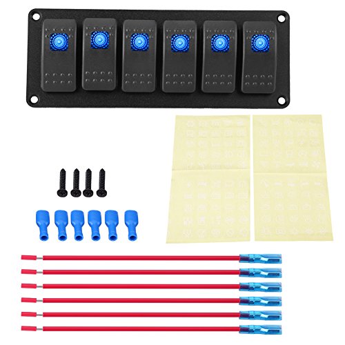 Keenso 12-24V 6 Gang Rocker Switch Panel, LED Light Bar Switch Panel Waterproof Professional Design for Car RV Boat Yacht Marine Easy Installation(Blue)
