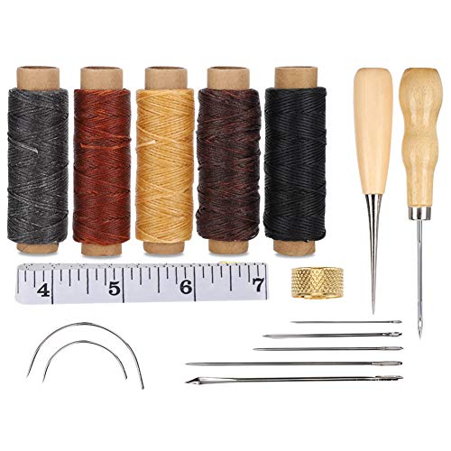 Kit de costura de cuero a mano Kit de costura de tapicería Herramientas de trabajo de cuero para costura de bricolaje Costura de cuero Agujas para hacer artesanías Hilo de lona Agujas de costura de oj
