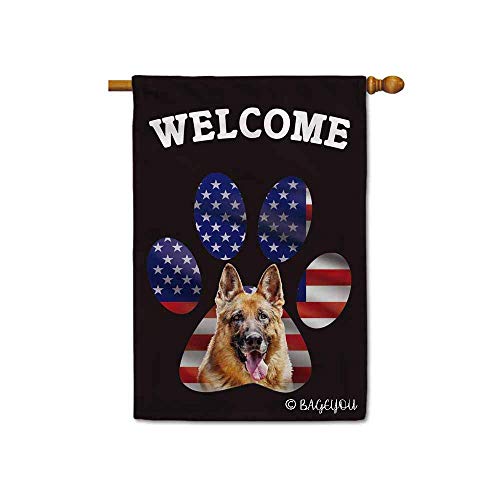 Kxxhvk Bless to United States with My Love Dog Pastor alemán Bienvenido Bandera Decorativa de la casa Pata de Cachorro Lindo Bandera Estadounidense Patriótica