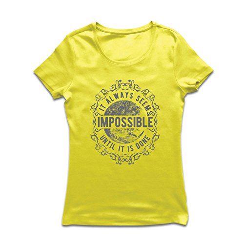 lepni.me Camiseta Mujer Nunca te Rindas - Siempre Parece Imposible hasta Que se Haga, Motivacional - Citas Inspiradoras (X-Large Amarillo Multicolor)