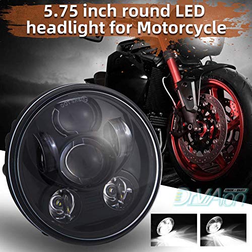 Linghuang Faro LED Redondo 5,75 Faro de Motocicleta para Harley Davidson Dyna Street Bob Super Wide Glide Low Rider Night Rod Train Softail Deuce Custom Sportster Iron 883-Black