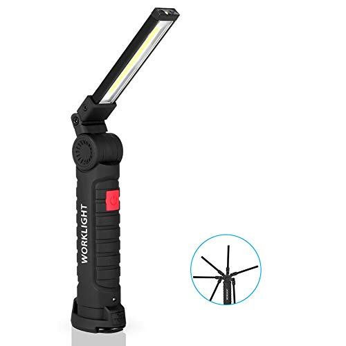 Luz de Trabajo COB, Linterna LED de 800 LM con Base Magnética Y Gancho, 5 Modos de Iluminación, Luz de Inspección Recargable de 1800 mAh para Taller, Reparación de Automóviles, Emergencia, Camping