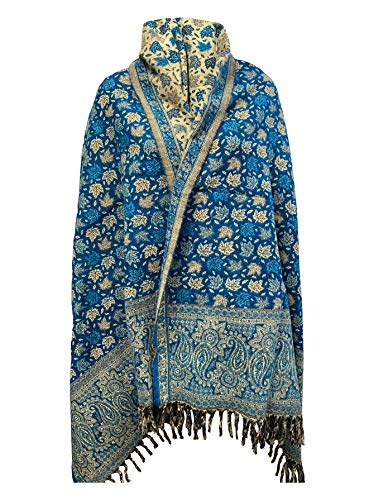 Manta de lana de estilo vintage azul cielo con diseño de hoja de lana de yak puro para decoración de chal, manta de lana unisex de doble cara de lujo para regalo