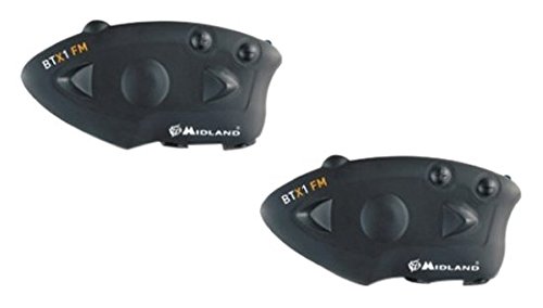 Midland BTX1 FM Twin - Pareja intercomunicadores piloto/copiloto (Bluetooth, Radio FM), Color Negro