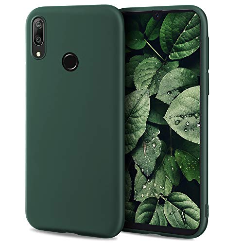 Moozy Minimalist Series Funda Silicona para Huawei Y7 2019, Verde Oscuro con Acabado Mate, Cover Carcasa de TPU Suave y Fina