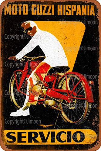 Moto Guzzi Hispania Servicio Cartel de Chapa Vintage Placa de Pared Retro Cartel Artístico de Metal Garaje Cafetería Bar Pub Club Tienda Jardín Granja Decoración, 20 x 30 cm