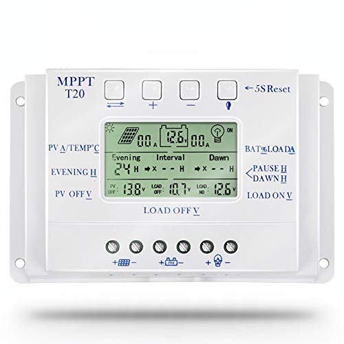 MPPT 20A Solar Panel Controller 12V 24V Solar Controller Función de temporizador dual para el sistema de iluminación FV LED T 20 Solar Regulator
