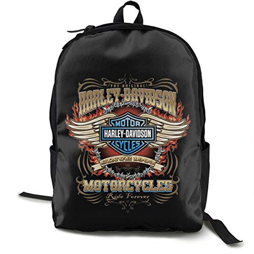 N / A Harley Davidson Paquete Mochila Clásica Mochila Escolar Negro Bolsa de Trabajo para Poliéster Unisex Escuela