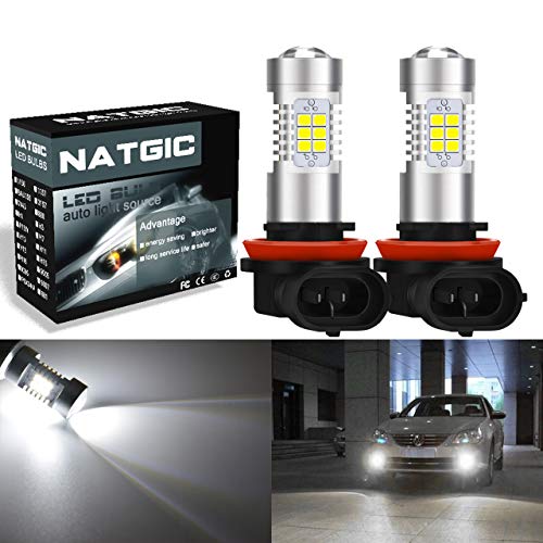 NATGIC H11 H8 H9 Bombillas de luz antiniebla LED Xenon White 2835 SMD Chipsets con proyector de Lente para Luces de circulación diurnas, 10-16V 10.5W (Paquete de 2)