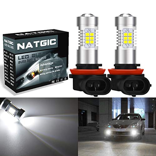 NATGIC H11 H8 H9 Bombillas de luz antiniebla LED Xenon White 2835 SMD Chipsets con proyector de Lente para Luces de circulación diurnas, 10-16V 10.5W (Paquete de 2) NATGIC H11 H8 H9 Bombillas de luz antiniebla LED Xenon White 2835 SMD Chipsets con proyector de Lente para Luces de circulación diurnas, 10-16V 10.5W (Paquete de 2)