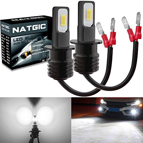 NATGIC H3 LED Bombillas Antiniebla Alta Potencia 75W Chips Integradas 3570 CSP 6500K Xenón Blanco y 2400LM para Bombillas Antiniebla Luz de Conducción Diurna Lámpara de Conducción DRL (Paquete de 2)