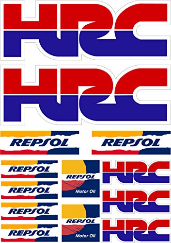 Pegatina Sticker ADESIVO AUFKLEBER Decals AUTOCOLLANTS Compatible con HRC REPSOL Honda Laminado PLIEGO (27 cm x 20 cm) 13 Unidades REF1