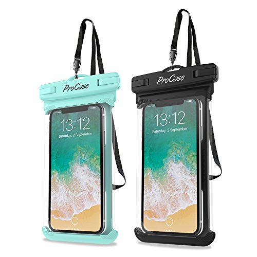 ProCase 2 Fundas Impermeables para Celulares como iPhone 12 Mini/Pro/Pro Max/SE 2020/X/8 7 Plus/6S/6/6S Plus, Galaxy S20/S20+/S20 Ultra 5G/S9/S8 Plus/Note, Huawei Xiaomi Móviles hasta 6.9"-Verde+Negro