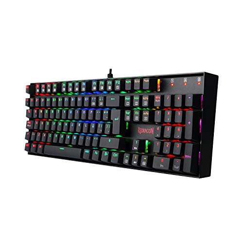 Redragon K551 Mitra, Teclado Gaming Mecánico RGB, Construcción ABS y Acero, Interruptores Rojos Red, Anti Salpicaduras, Cable Reforzado, Software Windows, Distribución España - Color Negro