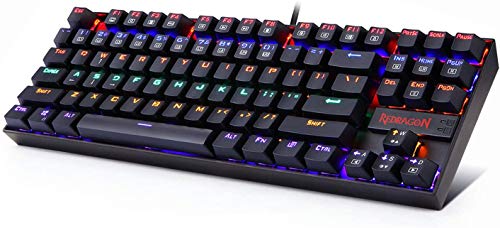 Redragon K552 Rainbow KUMARA Teclado Mecánico Tenkeyless para Windows PC, Switch Red, Interruptores Rojos, Reforzado, Retroiluminado Rainbow Multicolor, Distribución Española - Negro