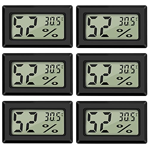 Thlevel Mini Termómetro Higrómetro Digital Interior de Temperatura y Humedad, Negro (6 PCS - A)