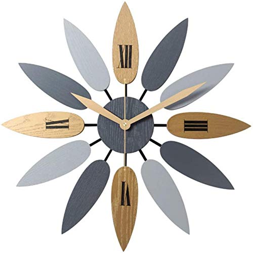 TIAND 52cm Reloj de Pared de Madera Creativo Reloj de Pared en Forma de Hoja Adecuado para Salas Familiares Áreas públicas Relojes de Pared de Estilo Moderno y Retro