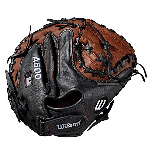 Wilson 2019 A500 Catcher's Mitt-Right Hand Throw A500-Manopla de Cazador (32 Pulgadas), Negro/Cobre-Modelo Catcher