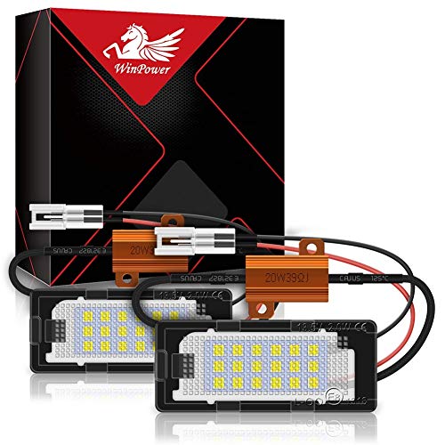 WinPower LED Luz de matrícula 18 SMD Luz de matrícula LED 6000K Xenon White con Canbus Error Free Compatible con Touran Polo 6R Golf Jetta Touareg, 2 Piezas