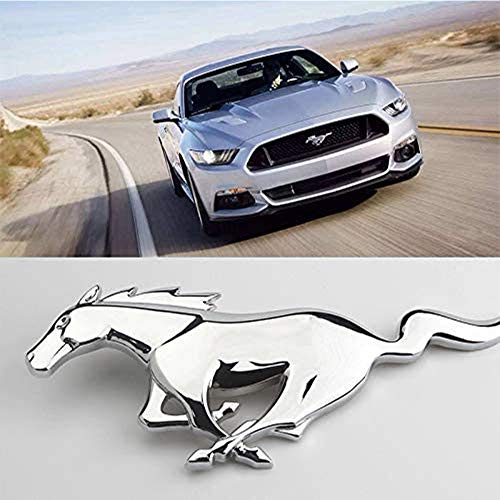 XCBW Insignia del Logotipo del Emblema de la Parrilla del capó Delantero del Coche 3D Calcomanía de Metal Mustang Horse para F-ORD Mustang Shelby GT,Plata
