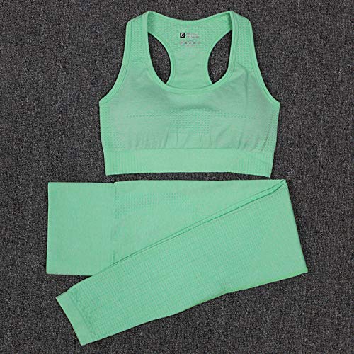 YHWW Ropa de Yoga,3Piece Yoga Suit For Women Workout Gym Clothes Quick Dry Tops Yoga Pants Bra Sports Set Fitness Sportwear,Green Bra Pant,M