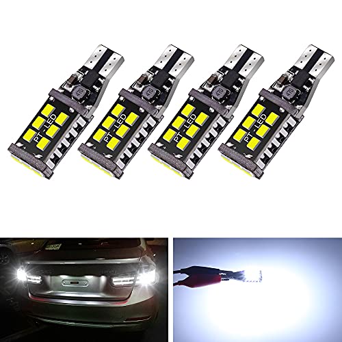 YnGia 4PCS T15 W16W Canbus Error Free Bombilla LED, T10 921/912 LED Luz de marcha atrás Luz de respaldo Bombilla de luz de estacionamiento Xenon Blanco 6000K Bombillas de luz interior LED de coche