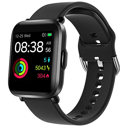 YONMIG Smartwatch, Reloj Inteligente Mujer Hombre con Oxigeno(SpO2), Pulsera Actividad Inteligente Impermeable 5ATM con Brújula Monitor de Sueño Contador Caloría Pulsómetros para Android y iOS (Negro)