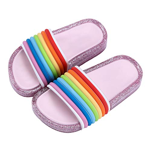 YOYOHO Zapatillas de Deslizamiento de gelatina Intermitentes para niños, Sandalias con Tiras de arcoíris en Polvo y Purpurina - 34# Clear Glitter Pink