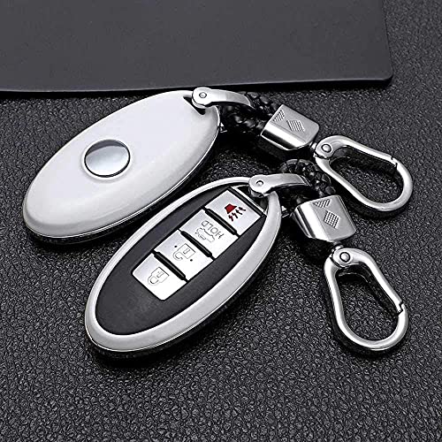 ZSDEW Car Key Protection Case，Smart Key Case Cover ， Car Key Fob Case Bag Keychain Protect Cover Shell,Fit for Nissan Altima Leaf GT-R Quest Pathfinder Infiniti Q30 Q50 QX60 QX80  White