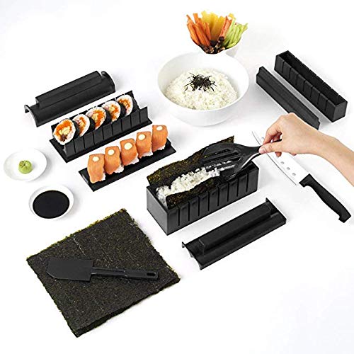 11 piezas Easy Sushi Maker Kit Tools Sushi Maker Set Kitchen DIY para principiantes Caja para hacer usted mismo incluye tarjeta de recetas también como regalo (negro)