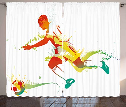 ABAKUHAUS Sala de Adolescentes Cortinas, Jugador de fútbol del Atleta, Sala de Estar Dormitorio Cortinas Ventana Set de Dos Paños, 280 x 175 cm, Multicolor