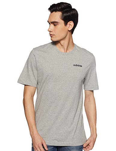 adidas Essentials Plain T-Shirt Men Camiseta de Manga Corta, Hombre, Gris (Medium Grey Heather/Black), L