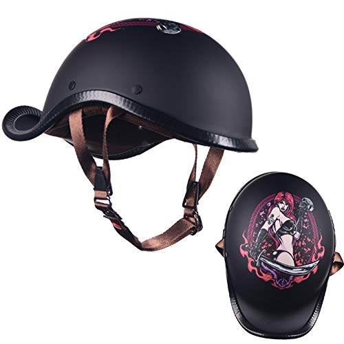 AJJ Casco de Moto Vintage Negro Mate, Cascos de Motociclista Scooter Cruiser de Media Pala, Equipo de protección Chopper Bobber Vespa-Helmet (Size : L(57~58cm))