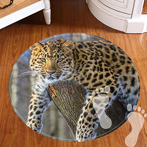 Alfombrilla de baño Antideslizante, Redonda, de Cocina, Muy Suave, Lavable a máquina, decoración para el Cuarto de baño (60 cm)-Jaguar Cat Forest Predator