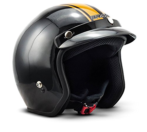 ARMOR Helmets AV-47 Casco Moto Demi Jet, DOT certificado, Bolsa de transporte, Negro, XXL (63-64cm)
