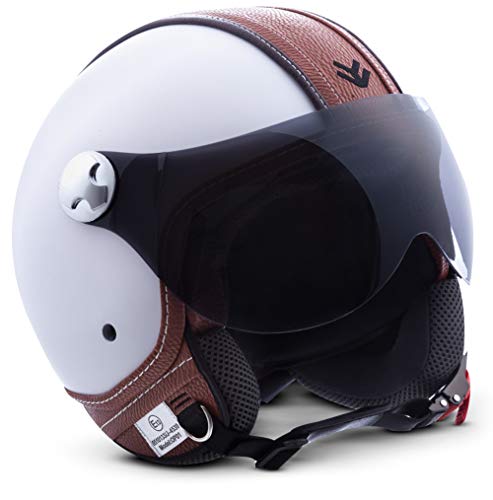 ARMOR Helmets AV-84 Casco Moto Demi Jet, Blanco/Vintage Deluxe Blanco, S (55-56cm)