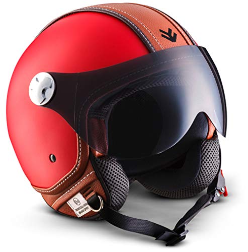 ARMOR Helmets AV-84 Casco Moto Demi Jet, Rojo/Vintage Deluxe Rojo, S (55-56cm)