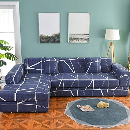 ASCV Juego de Fundas de sofá Funda de sofá geométrica Funda de sofá elástica para Sala de Estar Esquina de Mascotas en Forma de L Chaise Longue Funda de sofá A8 4 plazas