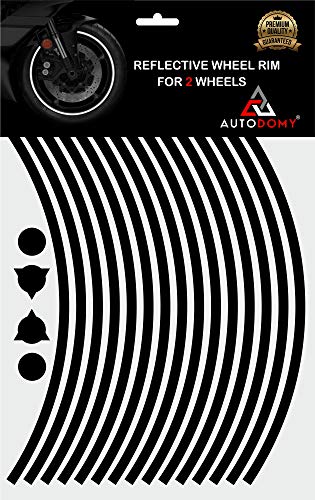 Autodomy Pegatinas Llantas Moto Reflectante Sport Juego Completo para 2 Llantas de 15" a 19" Pulgadas (Negro Reflectante, Ancho 7 mm)
